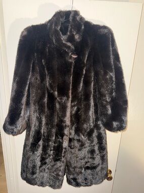 Women's Dark Brown Faux Fur Coat - Elegant Cold-Weather Jacket - Style VI